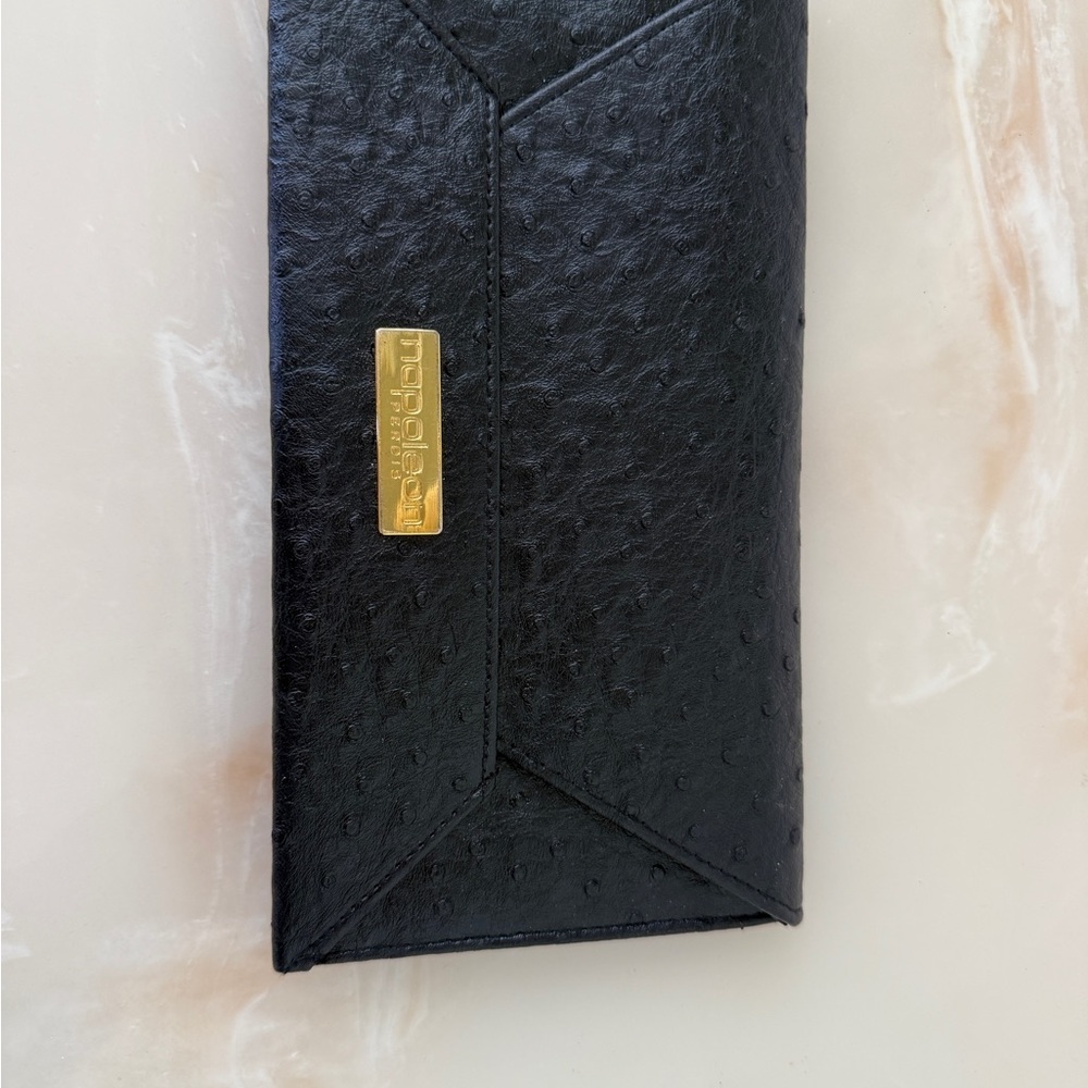 Black Textured Envelope Clutch